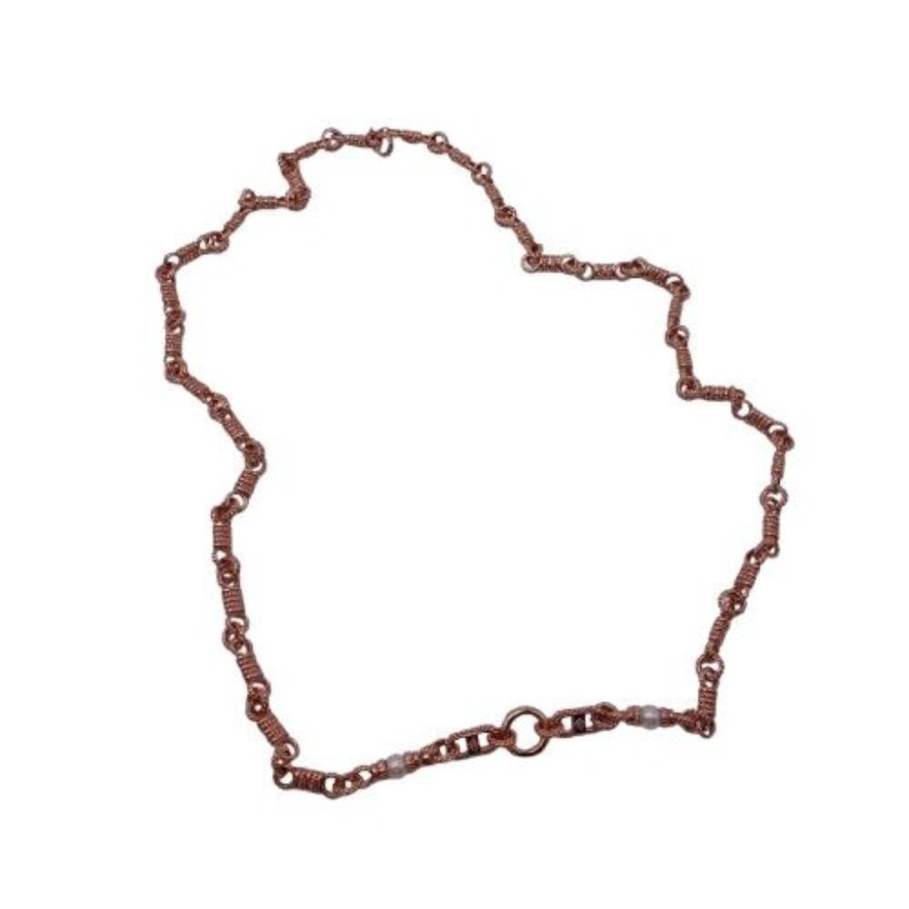HN Copper Tone & Pearl Nacklace Minimalist Handmade Fashion Jewelry